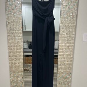 Sleek Navy Women's Maxi Dress with Waist Tie
